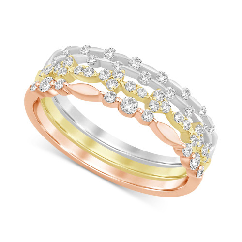 Diamond 3-Pc. Set Stacking Bands (1/2 ct. t.w.) in 14k Tricolor Gold