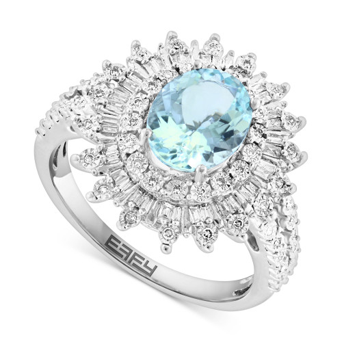 EFFY® Aquamarine (1-5/8 ct. t.w.) & Diamond (1/4 ct. t.w.) Sunburst Halo Ring in 14k White Gold