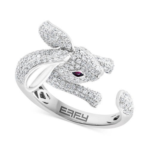 EFFY® Diamond (1-1/4 ct. t.w.) & Ruby Accent Bunny Ring in 14k White Gold