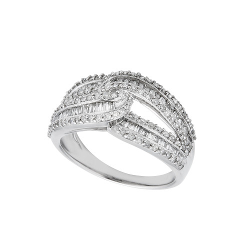 Diamond Baguette Intersecting Band Ring (1 ct. t.w.) in 14K White Gold