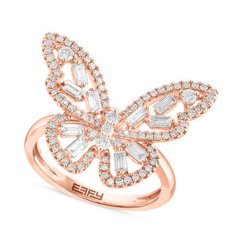 EFFY® Diamond Round & Baguette Openwork Butterfly Ring (3/4 ct. t.w.) in 14k Rose Gold
