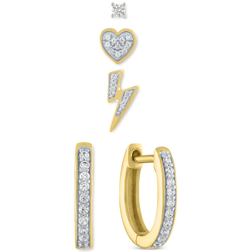 4-Pc. Set Diamond Single Stud Earrings & Hoop Earrings (1/5 ct. t.w.) in 14k Gold-Plated Sterling Silver