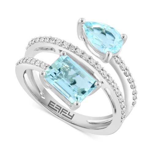 EFFY® Aquamarine (2-1/3 ct. t.w.) & Diamond (1/4 ct. t.w.) Coil Ring in 14k White Gold