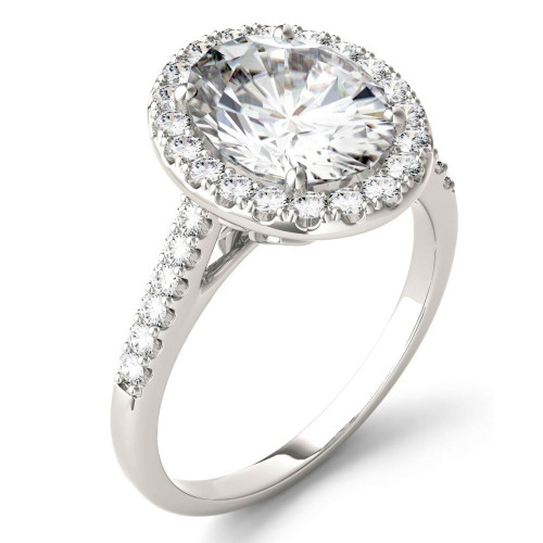 Moissanite Oval Halo Ring (3-1/2 ct. tw. Diamond Equivalent) in 14k White Gold