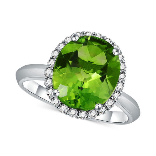 Peridot (5 ct. t.w.) & Diamond (1/4 ct. t.w.) Halo Ring in 14k White Gold