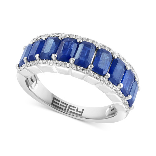 EFFY® Sapphire (3-3/8 ct. t.w.) & Diamond (1/6 ct. t.w.) Ring in Sterling Silver
