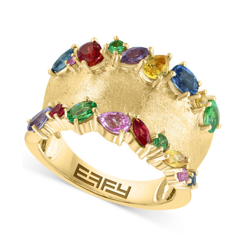 EFFY® Multi-Sapphire (1-5/8 ct. t.w.) & Tsavorite (1/3 ct. t.w.) Textured Wide Width Statement Ring in 14k Gold