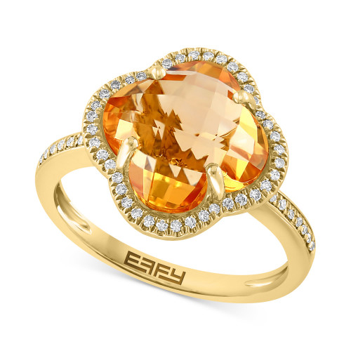 EFFY® Citrine (5-1/6 ct.t.w.) & Diamond (1/8 ct. t.w.) Clover Ring in 14k Gold