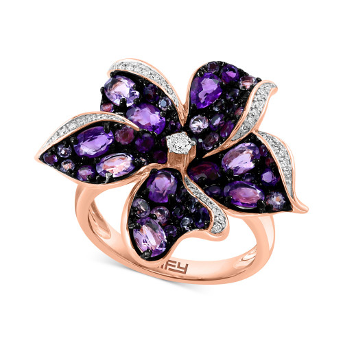 EFFY® Amethyst (2-1/3 ct. t.w.) & Diamond (1/6 ct.t.w.) Flower Ring in 14k Rose Gold