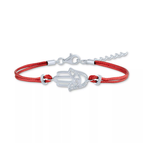 Diamond Accent Hamsa Hand Red Cord Bracelet in Sterling Silver or 14k Gold-Plated Sterling Silver