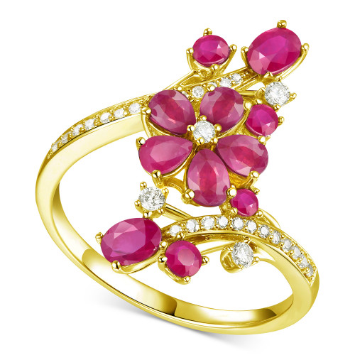 Ruby (1-1/2 ct. t.w.) & Diamond (1/4 ct. t.w.) Flower Statement Ring in 14k Gold