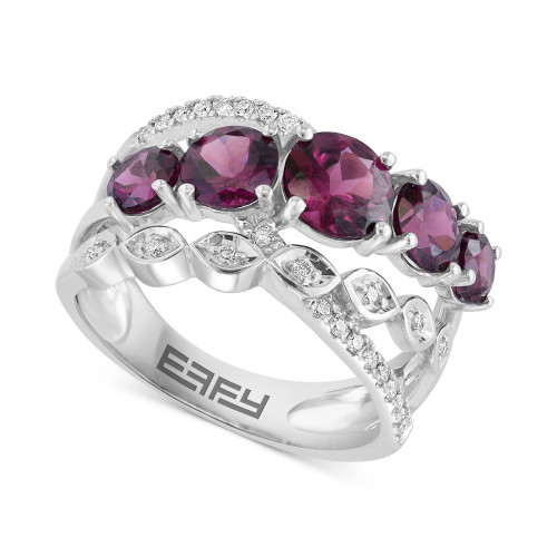 EFFY® Rhodolite (2-7/8 ct. t.w.) & Diamond (1/6 ct. t.w.) Crossover Statement Ring in 14k White Gold