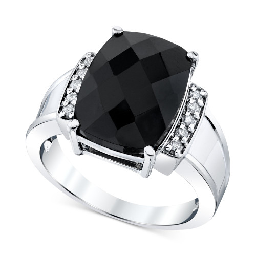 Onyx & Diamond (1/10 ct. t.w.) Statement Ring in Sterling Silver