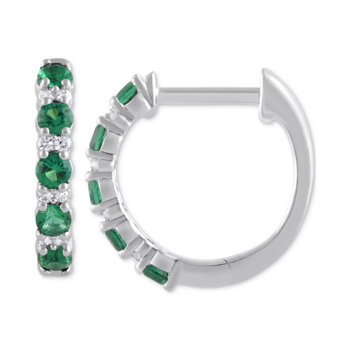 Ruby (1/2 ct. t.w.)& Diamond (1/20 ct. t.w.) Small Hoop Earrings in 14k White Gold, 1" (Also in Emerald)