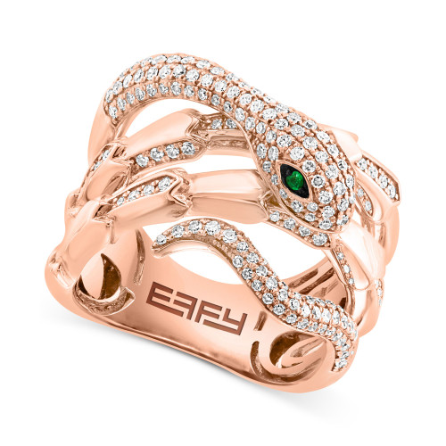 EFFY® Diamond (3/4 ct. t.w.) & Emerald Accent Snake Ring in 14k Rose Gold