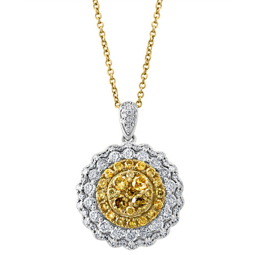 EFFY® Multicolor Diamond (5/8 ct. t.w.) & White Diamond (7/8 ct. t.w.) Halo Cluster 18" Pendant Necklace in 14k Two-Tone Gold