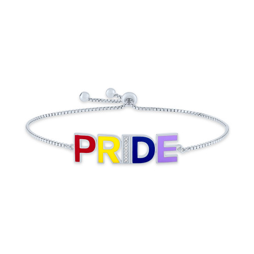 Diamond Accent Rainbow PRIDE Bolo Bracelet in Sterling Silver