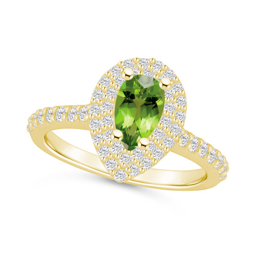 Peridot and Diamond Accent Halo Ring in 14K Yellow Gold