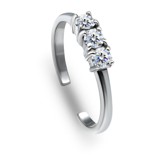 Cubic Zirconia Three Stone Sterling Silver Toe Ring
