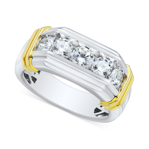 Men's Lab Grown Diamond Horizontal Five Stone Ring (1-1/2 ct. t.w.) in 10k Two-Tone Gold