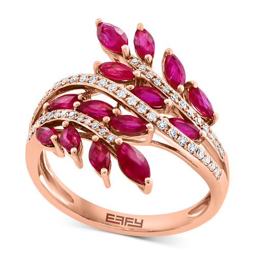 EFFY® Ruby (1-5/8 ct. t.w.) & Diamond (1/5 ct. t.w.) Multirow Diagonal Statement Ring in 14k Rose Gold