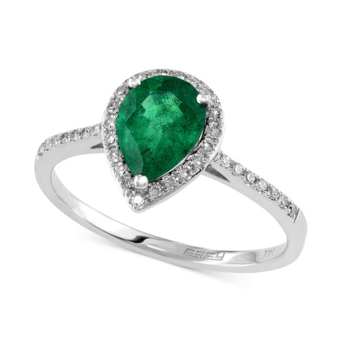 Brasilica by EFFY® Emerald (9/10 ct. t.w.) and Diamond (1/6 ct. t.w.) Pear-Shaped Ring in 14k White Gold, Created for Macy's