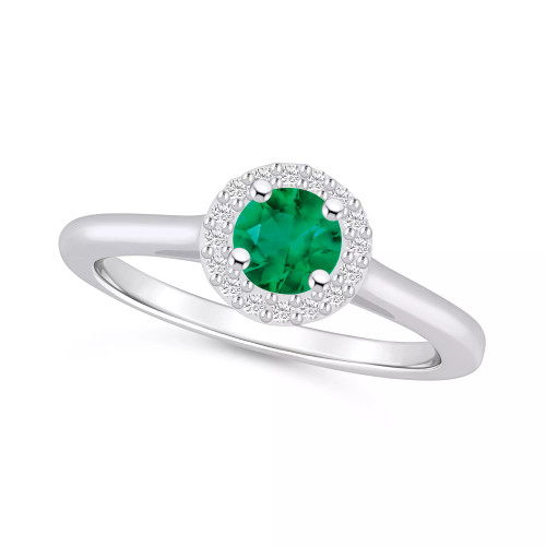 Emerald (1/2 ct. t.w.) & Diamond (1/10 ct. t.w.) Halo Ring in 14k Gold (Also in Ruby, Sapphire, & Pink Sapphire)
