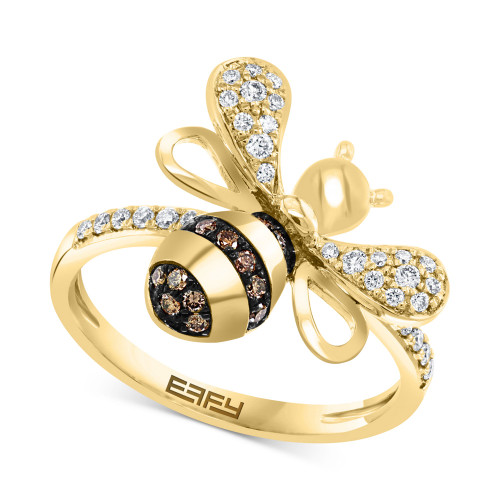EFFY® Espresso & White Diamond Bee Ring (1/3 ct. t.w.) in 14k Gold