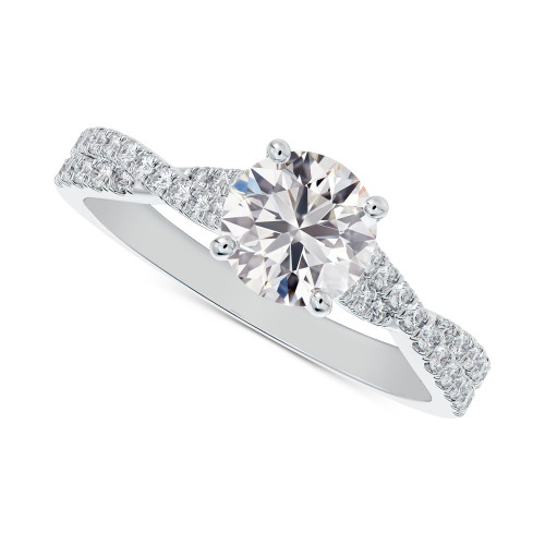 Diamond Round-Cut Twisted Pavé Engagement Ring (7/8 ct. t.w.) in 14k White Gold