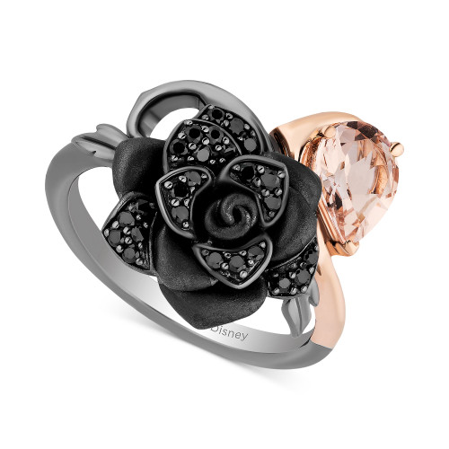 Morganite (5/8 ct. t.w.) & Black Diamond (1/5 ct. t.w.) Maleficent Ring in 14k Rose Gold, Sterling Silver & Black Rhodium-Plate