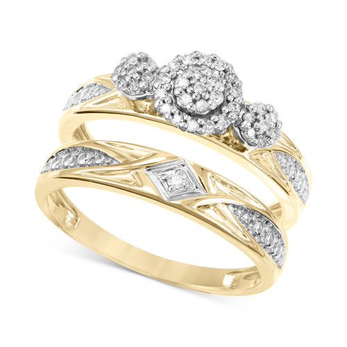 Diamond Cluster 3 Stone Bridal Set (1/5 ct. t.w.) in 14k Gold
