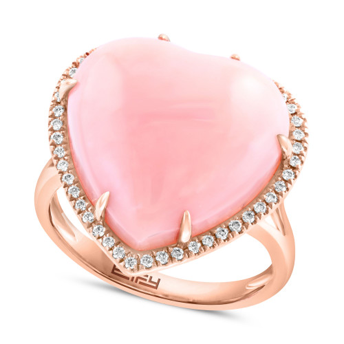 EFFY® Pink Opal (10-9/10 ct. t.w.) & Diamond (1/5 ct. t.w.) Heart Ring in 14k Rose Gold