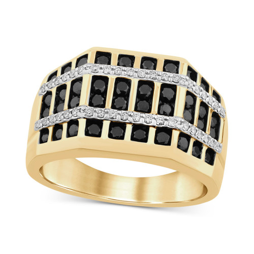Men's Black Diamond (1-1/10 ct. t.w.) & White Diamond (1/4 ct. t.w.) Multirow Statement Ring in Sterling Silver & 14k Gold-Plate