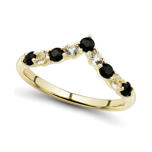 Onyx and White Topaz (1/3 ct. t.w.) Chevron Ring in 14k Gold