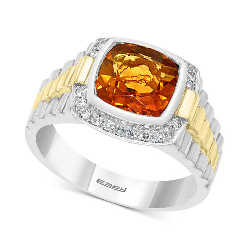 EFFY® Men's Sahara Citrine (2 1/2 ct. t.w) and Diamond (1/4 ct. t.w.) Ring in Silver and 18k Yellow Gold Plated Sterling Silver