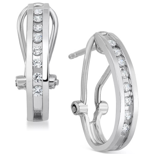 Diamond J-Hoop Earrings (1/4 ct. t.w.) in Sterling Silver or 14K Gold-Plated Sterling Silver