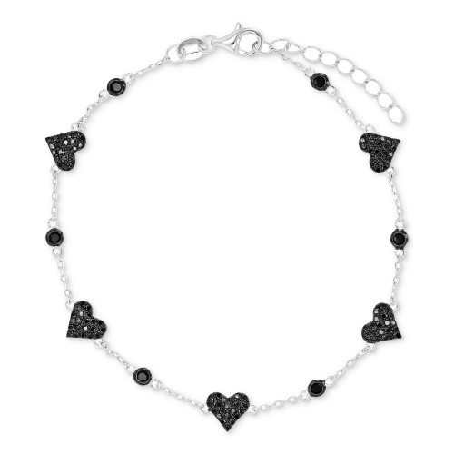Black Spinel Heart Chain Bracelet (1 ct. t.w.) in Sterling Silver