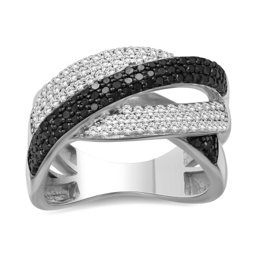 Black Diamond (1/2 ct. t.w.) & White Diamond (1/2 ct. t.w.) Crossover Statement Ring in Sterling Silver