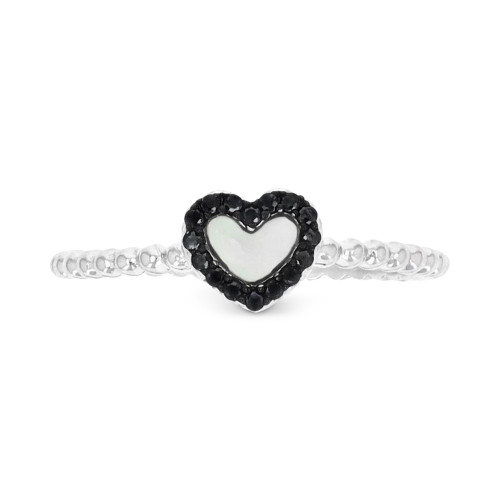Mother of Pearl & Black Spinel (1/10 ct. t.w.) Heart Ring in Sterling Silver