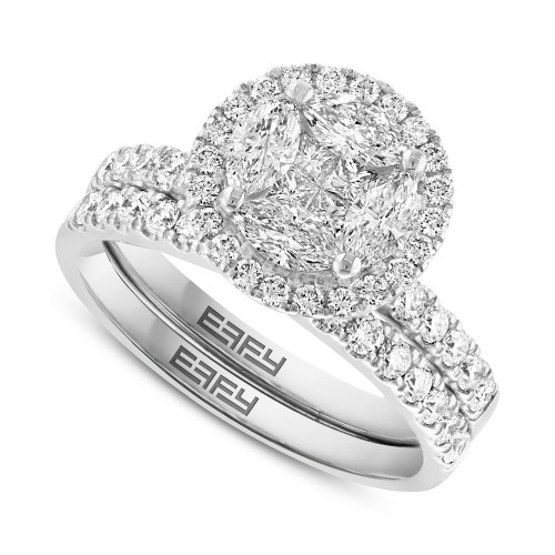 EFFY® Diamond Round Halo Cluster Bridal Set (1-1/2 ct. t.w.) in 14k White Gold
