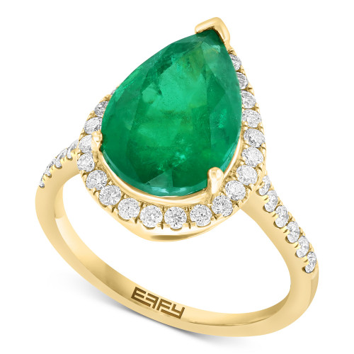 EFFY® Emerald (2-7/8 ct. t.w.) & Diamond (1/2 ct. t.w.) Pear Halo Ring in 14k Gold