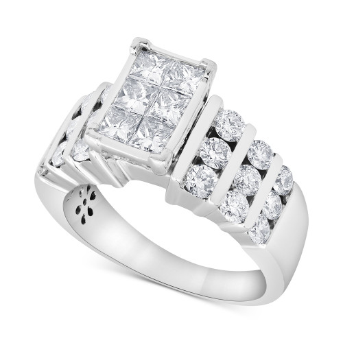 Diamond Princess & Round Channel-Set Engagement Ring (2 ct. t.w.) in 14k White Gold