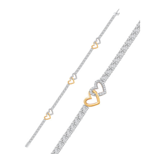 Diamond Interlocking Heart Tennis Bracelet (1/2 ct. t.w.) in Sterling Silver & 14k Gold-Plate