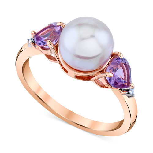 Pink Cultured Freshwater Pearl (8mm), Pink Amethyst (3/4 ct. t.w.) & Diamond Accent Ring in 10k Rose Gold