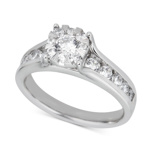 Diamond Halo Channel-Set Engagement Ring (1 ct. t.w.) in 14k White Gold