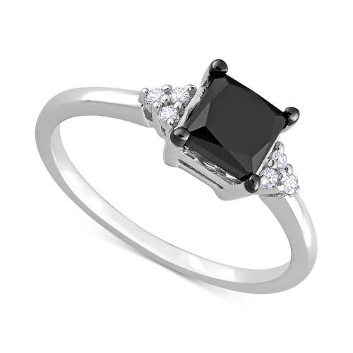 Black Diamond (3/4 ct. t.w.) & White Diamond (1/4 ct. t.w.) Princess-Cut Engagement Ring in 14k White Gold