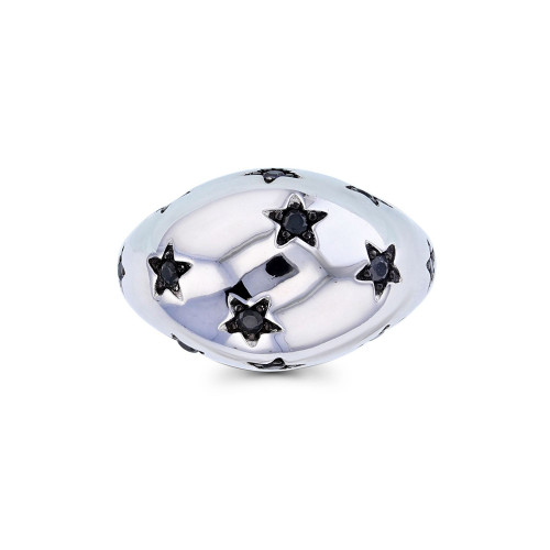 Black Spinel Pave Stars Domed Ring