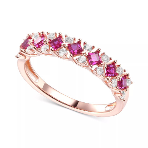 Sapphire (3/4 ct. t.w.) & Diamond (1/4 ct. t.w.) Ring in 14k Rose Gold (Also in Emerald & Ruby)