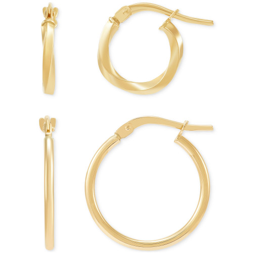 2-Pc. Set Polished & Twist Style Small Hoop Earrings in 10k Gold
