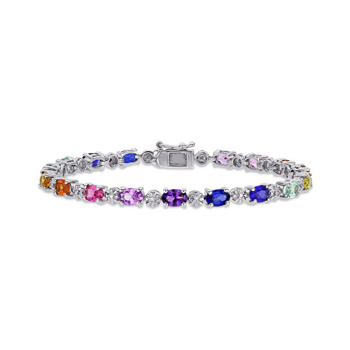 Multi-Color Created Sapphire (9 7/8 ct. t.w.) and Diamond-Accent Tennis Bracelet in Sterling Silver